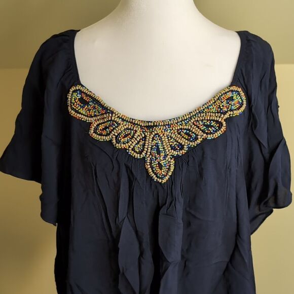 Cato Woman 22/24 Flutter Sleeve Beaded Blouse, NEW - Picture 3 of 10